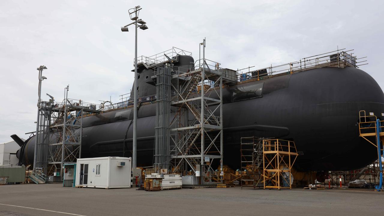 HMAS DECHAINEUX a Collins Class Submarine in Osborne, South Australia in April this month. Picture Emma Brasier