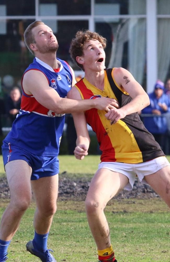 Cameron Blitsas in a marking contest against St Paul’s. Picture: Andrew Keech