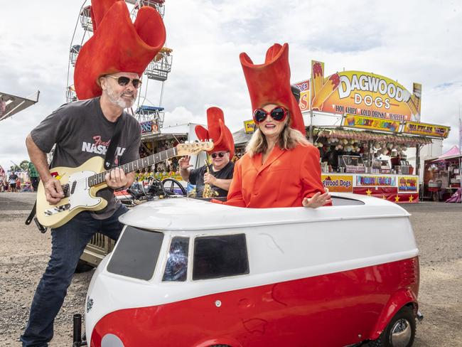 (from left) Brian Avery, David Hastie and Valerie Edwards. The Memphis Moovers at the Toowoomba Royal Show. Saturday, March 26, 2022. Picture: Nev Madsen.