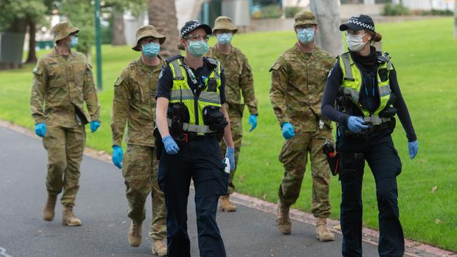 Police are now being backed up by the ADF to help with policing lockdown restrictions. Picture: Tony Gough