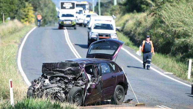 A man was trapped in his car with life threatening injuries after a crash with a truck, Bli Bli Road. Picture: Patrick Woods.