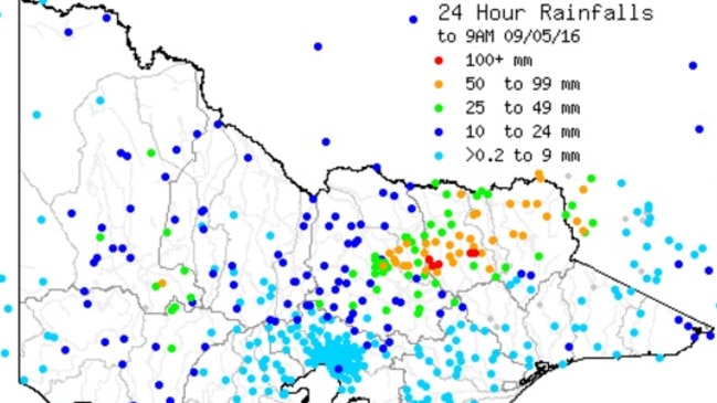 The north east has already had some heavy rainfall in the 24 hours to 9am. Picture: Courtesy Bureau of Meteorology