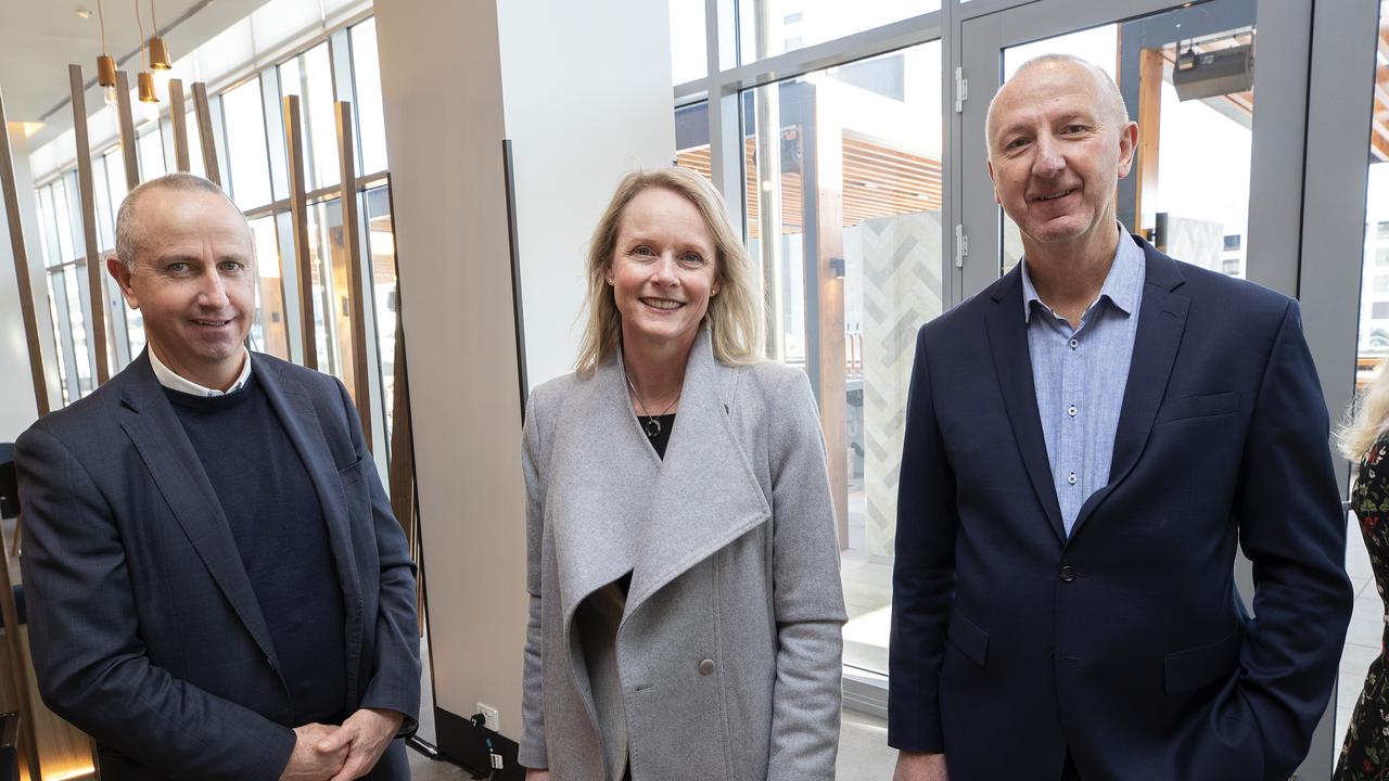 Neil Noye, Sarah Courtney MP and Paul Jubb during the opening of the Crowne Plaza Hotel at Hobart. Picture Chris Kidd