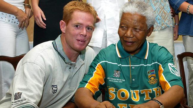 Former South African president Nelson Mandela, right, with then South African cricket captain Shaun Pollock Picture: AP