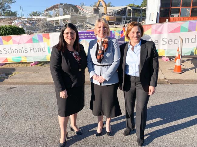Education Minister Grace Grace and Deputy Premier Jackie Trade with Inner City South State Secondary College foundation principal Kirsten Ferdinands