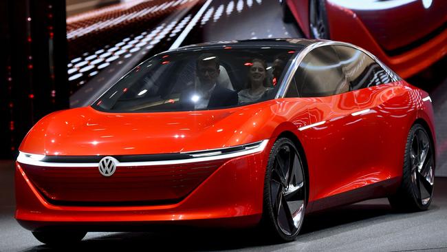 The new Volkswagen I.D. Vizzion is displayed at the Geneva motor show. Picture: AFP.