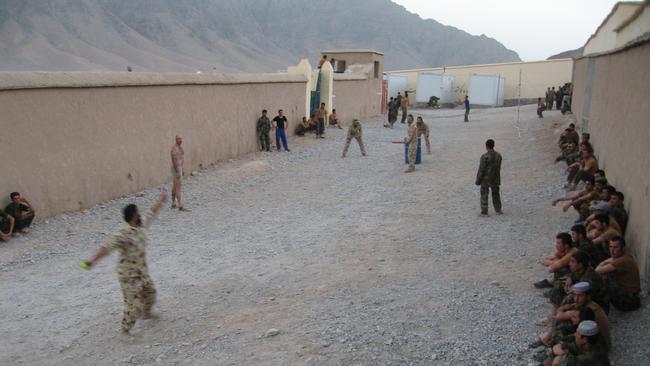 Interpreter Sammy bowls during a game of cricket hours before he lost both his legs in an IED ambush in Afghanistan in 2010. Source: Supplied