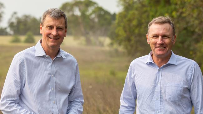 Hugh Killen, left, will take over the role left by Bert Glover, right, as he seeks to expand Impact Ag Partners into the US market. Picture: Simon Scott