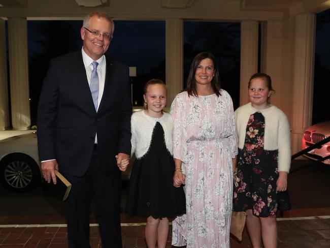 Scott Morrison and his family arriving at Government House, Canberra. Photo: Kym Smith