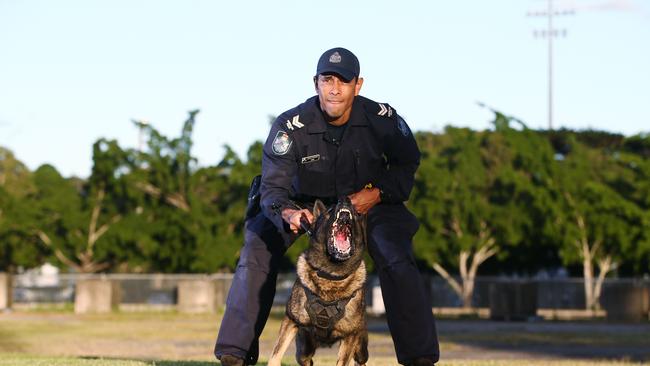 Senior Constable Felipe Peraza with his dog Ziggy. PICTURE: BRENDAN RADKE