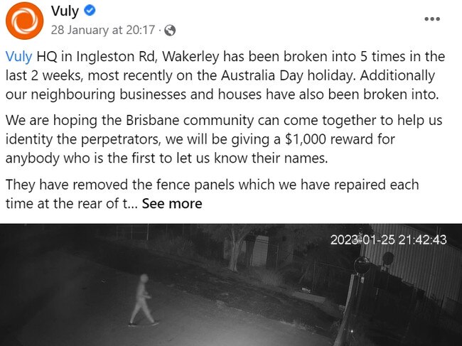 Wakerley outdoor sports company Vuly has offered a $1000 reward in hopes of gaining information on recent break-ins. Photo: Facebook