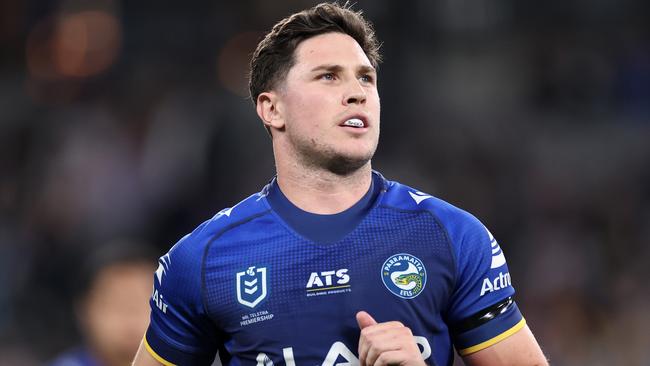 SYDNEY, AUSTRALIA - MAY 30:  Mitchell Moses of the Eels looks on after a Sharks try during the round 13 NRL match between Parramatta Eels and Cronulla Sharks at CommBank Stadium on May 30, 2024, in Sydney, Australia. (Photo by Cameron Spencer/Getty Images)