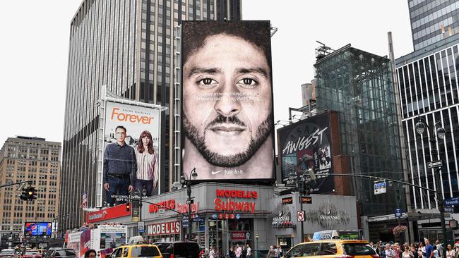 A Nike ad featuring American football quarterback Colin Kaepernick. Picture: AFP 