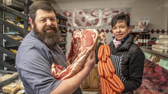 Jason Andrews (manager) and Tammy McKinlay at Meats and More Crows Nest. Picture: Nev Madsen.