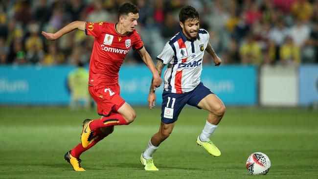 Teenage midfidler Louis D’Arrigo made his starting debut in Adelaide United’s FFA Cup semi-final victory over Central Coast Mariners. Picture: Ashley Feder/Getty Images