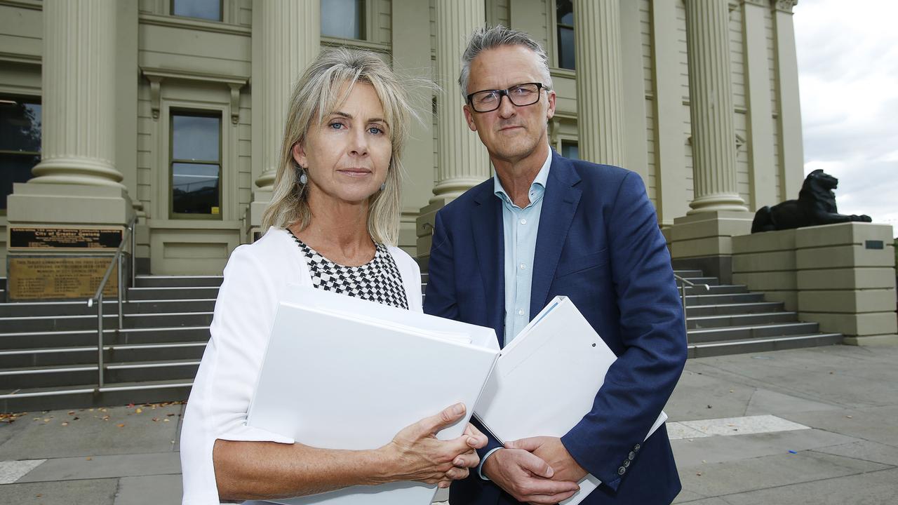 Former Geelong mayor Stephanie Asher with then council chief executive Martin Cutter. Picture: Alan Barber.