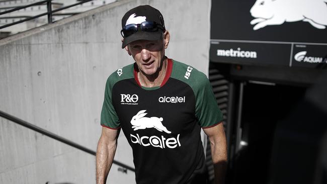 SYDNEY, AUSTRALIA - MARCH 26: Wayne Bennett, coach of the Rabbitohs, walks onto the field during a South Sydney Rabbitohs NRL training session at Redfern Oval on March 26, 2019 in Sydney, Australia. (Photo by Ryan Pierse/Getty Images)