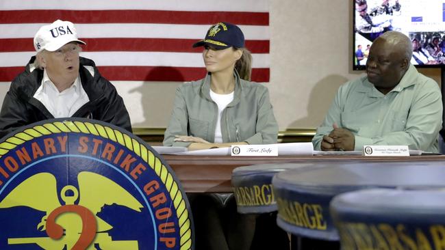 President Donald Trump and first lady Melania Trump during their meeting with U.S. Virgin Islands GOVERNOR Kenneth Mapp. Picture: Evan Vucci/AP