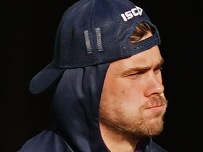 Ryan Papenhuyzen runs with the ball during a Melbourne Storm NRL training session at AAMI Park in Melbourne, Thursday, May 14, 2020. (AAP Image/Scott Barbour) NO ARCHIVING