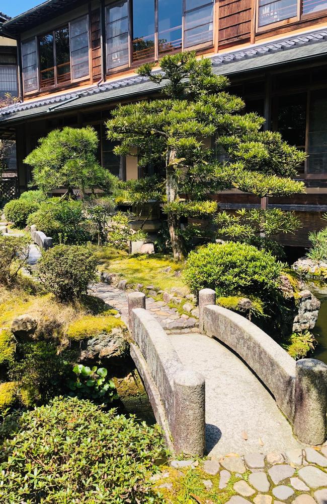 Stone bridges connect different parts of one of the 74 bathing facilities in Kinosaki. Picture: Supplied.