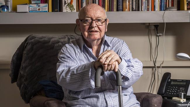 Father Bob Maguire at his charity offices in Albert Park. Picture: Jake Nowakowski