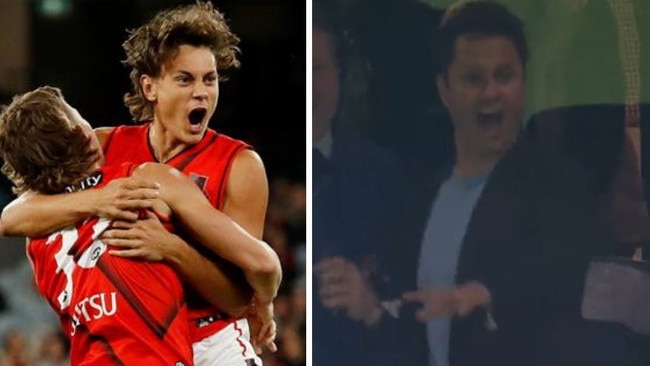 Gavin Wanganeen's celebration of his son Tex's first AFL goal was everything.