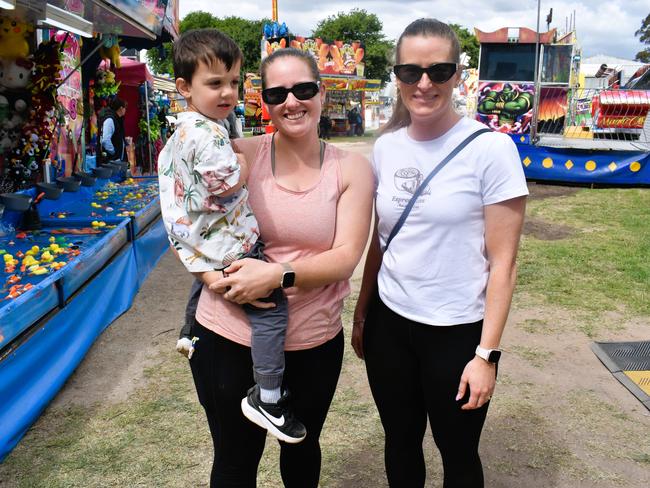 Attendees enjoying the 159th Sale Agricultural Show at the Sale Showgrounds on Friday, November 01, 2024: Percy, Alex Telling and Sarah Bishop. Picture: Jack Colantuono