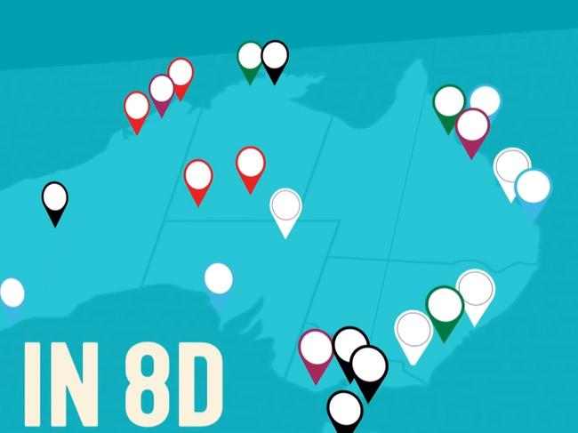 Tourism destinations included in Tourism Australia's  'Experience Australia in 8D Sound' marketing campaign.