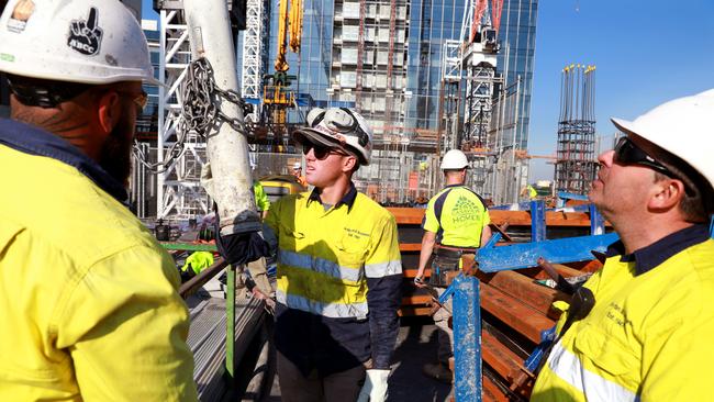 Some of the 200 workers on site at 3 Parramatta Square last week. (AAP/Angelo Velardo)