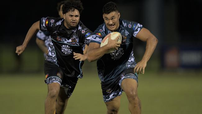 Tyson Thew on the run for the Territory All Stars in the 2023 Deadly Cup Carnival men’s match. Picture: Pema Tamang Pakhrin