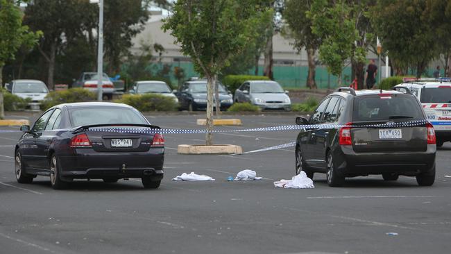 The scene of the shooting in the busy shopping centre’s car park.