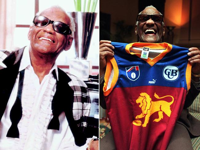 Late great musician Ray Charles wasn’t immune, getting handed a Brisbane Lions jumper.