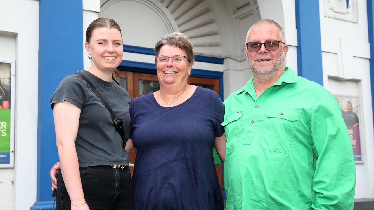 Emma, Leesa, and Chris Scorgie in front of VFA Learning’s Geelong campus, where a nursing lab will be renamed after their daughter and sister Kate. Picture: Alan Barber