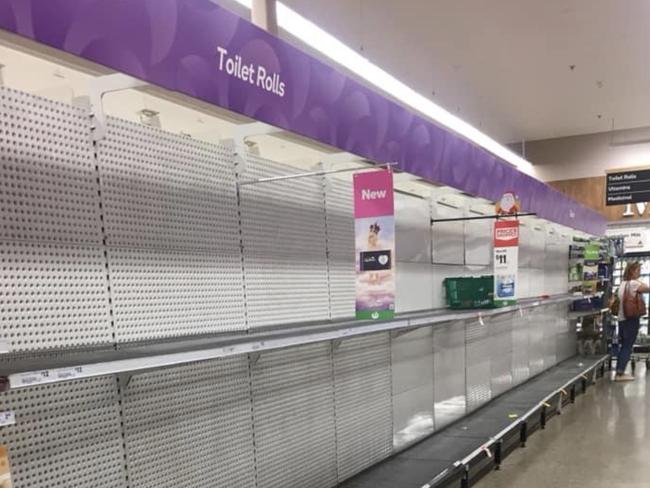 The tougher restriction sparked panic buying in supermarket stores across SA. Woolworths Hilton Plaza had no toilet paper left by 2.30pm. Picture: Claire Kempis.