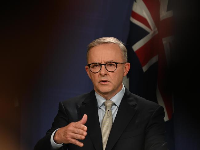 Opposition leader Anthony Albanese speaks at his first press conference after the election date was announced. Picture: NCA NewsWire / Flavio Brancaleone