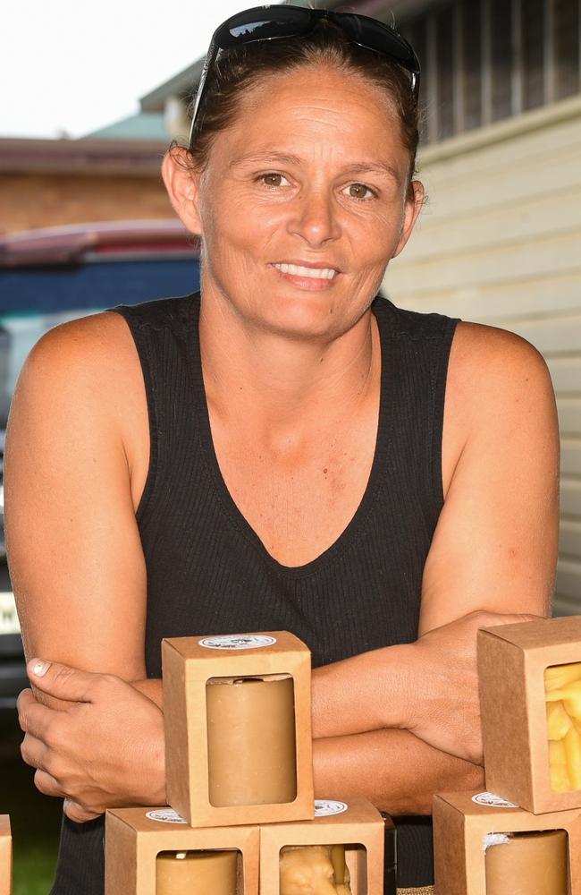 Tammy McClennan, from Yamba, selling honey and wax produce at the Lismore Farmers Markets.