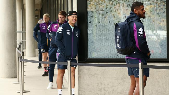 Players exercise social distancing at AAMI Park.