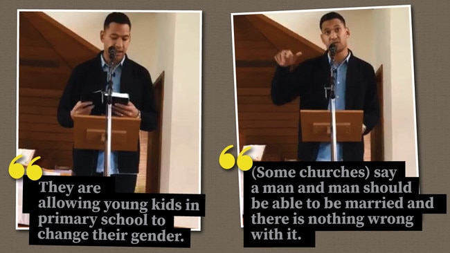 Israel Folau delivering his sermon on Sunday.