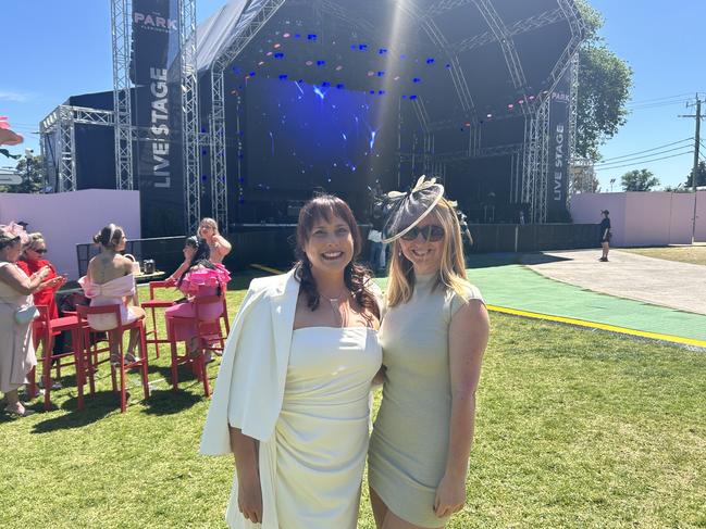 Sarah Haynes and Gemma Rushton enjoying Melbourne Cup Day. Picture: Oscar Jaeger