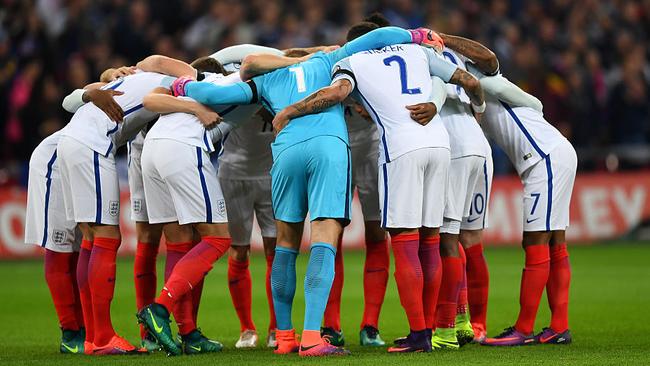England players huddle prior to the FIFA 2018 World Cup qualifying match.