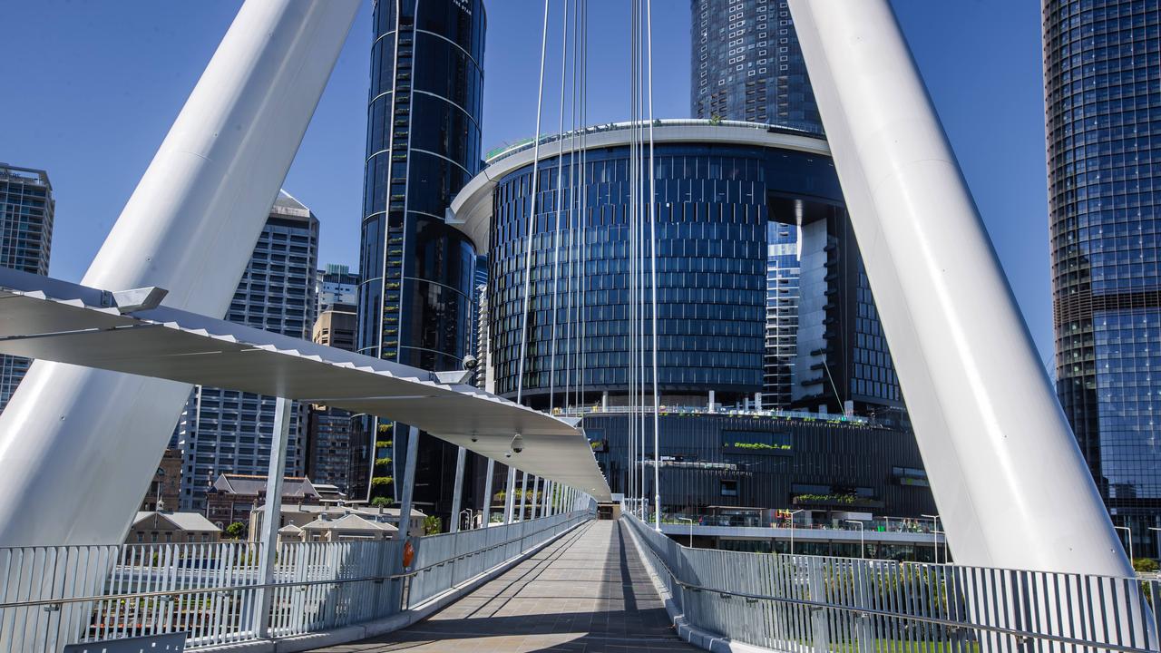 Queen's Wharf, with the SkyDeck atop the centre building, and Neville Bonner Bridge in the foreground. Picture: Nigel Hallett