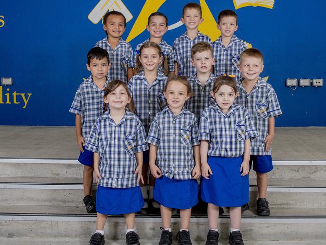 Pimpama Primary School prep classes for My first year. Prep D. (back row) Ashton Tupaea, Reed Barnett, Lincoln Job, Alex Job. (middle row) Levi Grant, Dakota Marks, Lewis Hill, Eli Hudson. (front row) Shakaya Shaw, Ella Vitnell, Trinity Macdonald-Ferguson. Picture: Jerad Williams