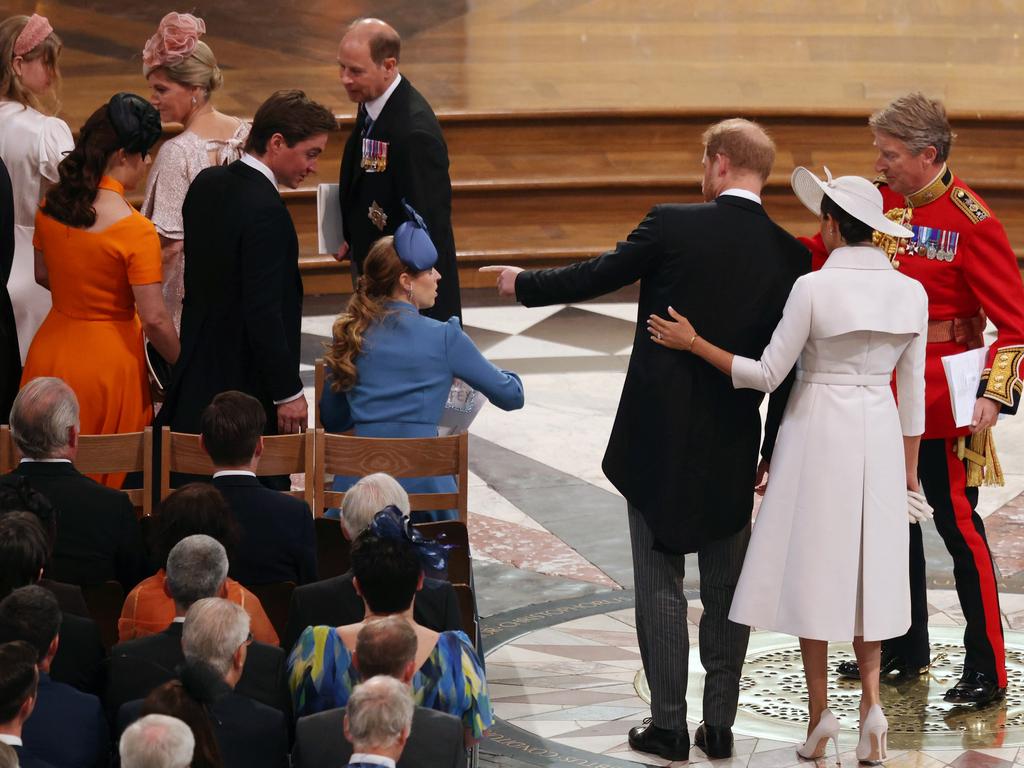 Prince Harry and Meghan had some help finding their seats. Picture: Dan Kitwood/WPAGetty Images