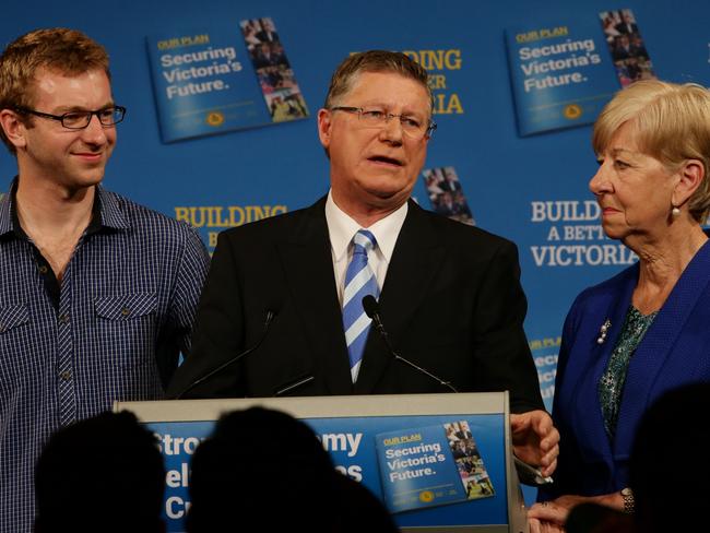 Premier Denis Napthine with son Tom and wife Peggy. at The Sofitel in Melbourne. Picture: Andrew Tauber