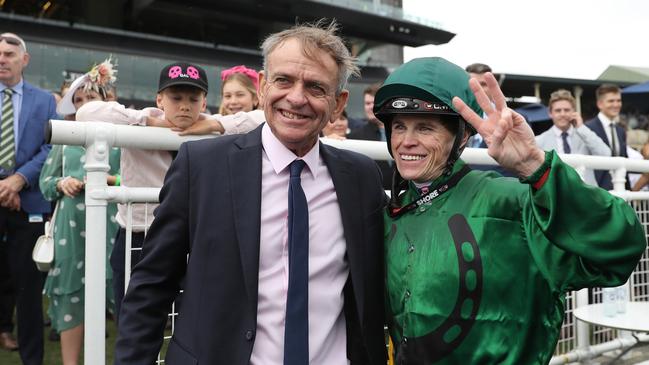 David McColm and Craig Williams after Far Too Easy scored The Kosciuszko at Randwick. Picture: Getty Images.