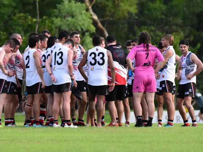 The Darwin Buffaloes vs Southern Districts match was called off following an injury to Nichols Weightman. Picture: Tymunna Clements / AFLNT Media.