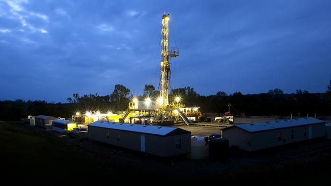 A BHP oil and shale gas rig in the US. The Australian mining giant iswriting down the value of its shale oil assets by billions in the wake of falling oil prices. Picture: AFP