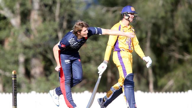 All Ballsports T20 Cup grand final at Golden Wheel Park/Southport Labrador Cricket Club. Mudgeerabe (blue). Mackenzie Barclay. 25 September 2022 Arundel Picture by Richard Gosling