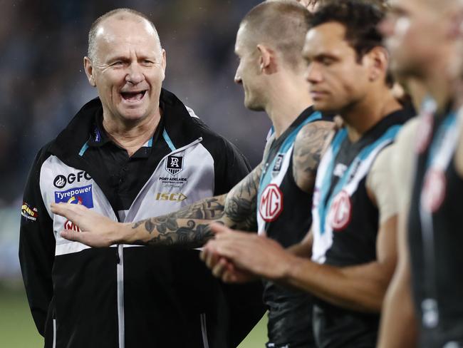 ADELAIDE, AUSTRALIA - OCTOBER 16: Power head coach Ken Hinkley is seen during the AFL First Preliminary Final match between the Port Adelaide Power and Richmond Tigers at Adelaide Oval on October 16, 2020 in Adelaide, Australia. (Photo by Ryan Pierse/Getty Images)