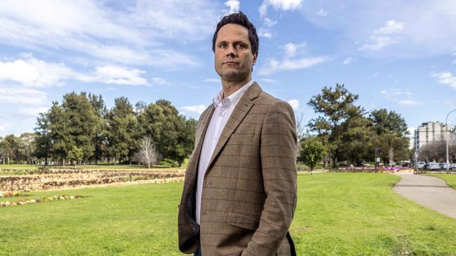 Gavin Wanganeen, now a professional artist and business operator, in Adelaide’s parklands. Picture: NCA NewsWire / Kelly Barnes